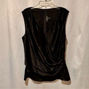St. John Black Draped Sleeveless Satin Blouse Size Medium
